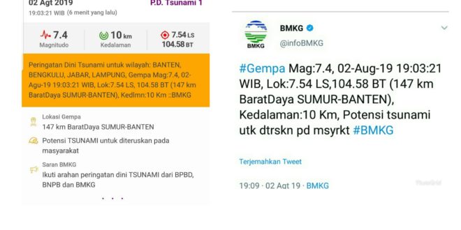 Gempa 7,4 SR Berpotensi Tsunami Terasa Sampai Ke Tasikmalaya