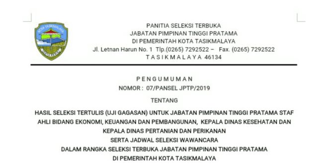 Panitia Seleksi Terbuka Jabatan Tinggi Pratama Umumkan Hasil Uji Gagasan